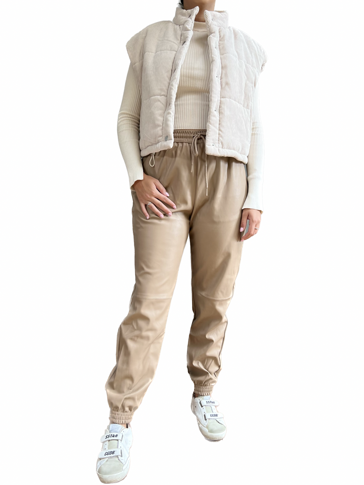 Jogger de efecto piel Duna Beige